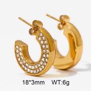 INS Wind All-in-one 18k gold stainless steel C shape white zircon earrings for women - KE110561-WGTH