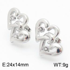 European style diamond-encrusted heart-shaped stainless steel earrings for ladies - KE110833-KFC