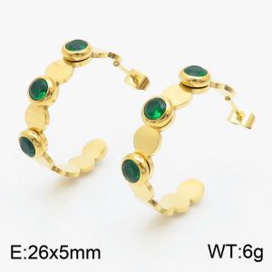 28x5mm C-Shape Green Zircon Charm Earrings For Women Stainless Steel Earrings Gold Color - KE110881-HM