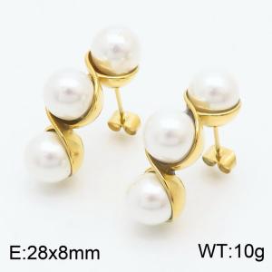 28x8mm C-Shape Pearls Charm Earrings For Women Stainless Steel Earrings Gold Color - KE110882-HM