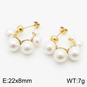 22x8mm C-Shape Pearls Charm Earrings For Women Stainless Steel Earrings Gold Color - KE110884-HM