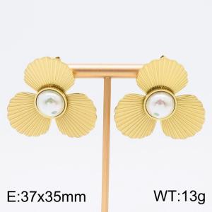 37x35mm Flower Styling Pearls Charm Earrings For Women Stainless Steel Earrings Gold Color - KE110888-HM