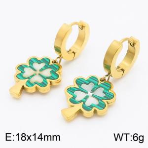 18x14mm Green Lucky Straw Charm Earrings For Women Stainless Steel Earrings Gold Color - KE110893-HM