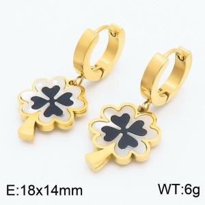 18x14mm White Shell Lucky Straw Charm Earrings For Women Stainless Steel Earrings Gold Color - KE110894-HM