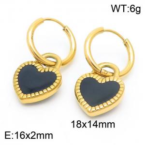 Black Love Gold Stainless Steel Pendant Earrings - KE111030-SP