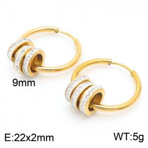 Diamond Circle Gold Pendant Stainless Steel Earrings - KE111033-SP