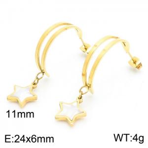 Japanese and Korean pentagram gold pendant stainless steel ear clip - KE111035-SP