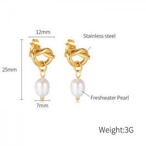 Fashionable freshwater pearl gold knotted titanium steel earrings - KE111044-WGTY