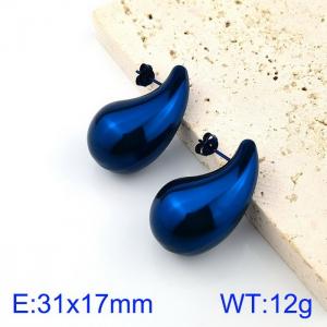 Women's blue stainless steel drop shaped earrings - KE111204-KFC