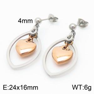 Fine Jewelry Earrings Geometric Stainless Steel Hollow Leaf Drop Earrings Rose Gold Heart - KE111218-ZC