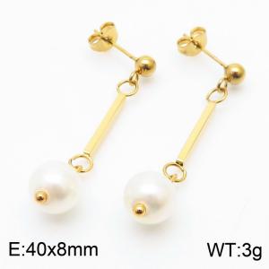 Wholesale Pearl Earrings 18K Gold Plated Geometric Stainless Steel Long Earrings Women's Jewelry - KE111222-ZC