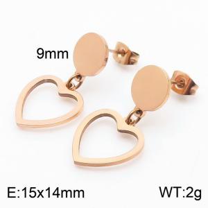European and American fashion stainless steel creative hollow heart shaped pendant temperament rose gold earrings - KE111232-ZC