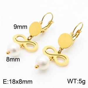 European and American fashion stainless steel creative hollowed out 8-shaped connection pearl pendant temperament gold earrings - KE111239-ZC