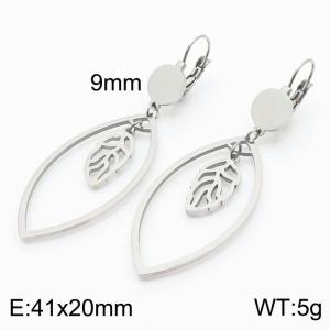 European and American fashion stainless steel creative hollow out geometric shape clip small tree leaf pendant temperament silver earrings - KE111244-ZC