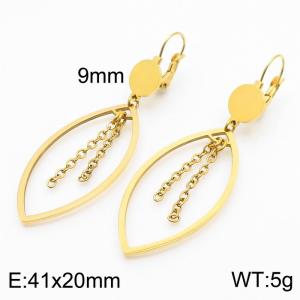 European and American fashion stainless steel creative hollow out geometric shape clip tassel pendant temperament gold earrings - KE111249-ZC