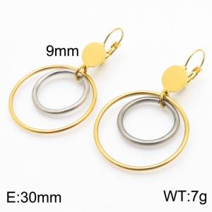 European and American fashion stainless steel creative multi-layer dual color hollow circular pendant temperament gold earrings - KE111252-ZC