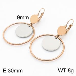 European and American fashion stainless steel creative hollow out circle clip silver small circular pendant temperament rose gold earrings - KE111254-ZC