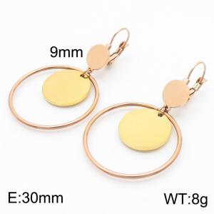 European and American fashion stainless steel creative hollow out circle clip gold small circular pendant temperament rose gold earrings - KE111255-ZC