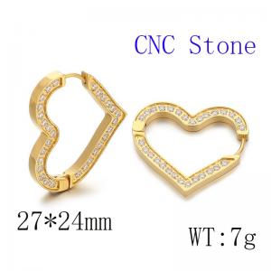 Stainless steel heart studded gold stud earrings for women's wedding - KE111290-KFC
