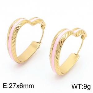 Small group design pink drop glaze stainless steel heart-shaped earrings for women - KE111299-KFC
