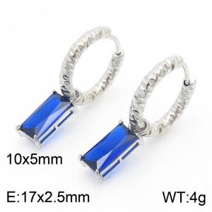 French retro rectangular blue zircon stainless steel women's earrings - KE111303-KFC