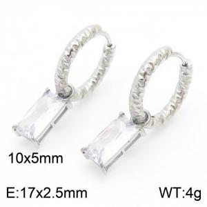 French retro rectangular white zircon stainless steel women's earrings - KE111306-KFC