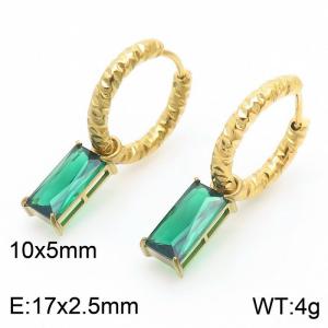 French retro rectangular green zircon stainless steel women's earrings - KE111308-KFC