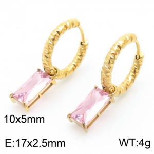 French retro rectangular pink zircon stainless steel women's earrings - KE111314-KFC