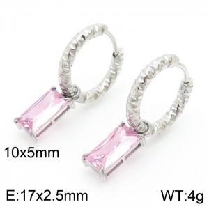 French retro rectangular pink zircon stainless steel women's earrings - KE111315-KFC