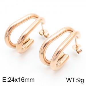 Double layer C-shaped earrings, rose gold, stainless steel earrings, and earrings - KE111332-KFC