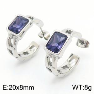 Stainless Steel Light Purple Stone Charm Earrings Silver Color - KE111468-GC