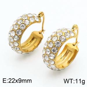 Woman Gold-Plated Stainless Steel&Rhinestones Curved Closed Earrings - KE111813-KFC