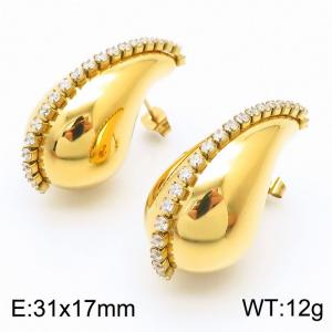 European and American personalized design stainless steel hollow water drop inlaid single row zircon earrings - KE112193-WGJD
