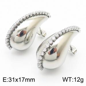 European and American personalized design stainless steel hollow water drop inlaid single row zircon earrings - KE112194-WGJD