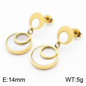 European and American fashion stainless steel women's temperament gold earrings hanging white shell circular pendant - KE112234-MW