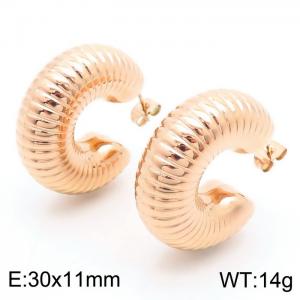 European and American fashionable stainless steel C-shaped threaded women's temperament rose gold earrings - KE112303-KFC