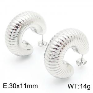 European and American fashionable stainless steel C-shaped threaded women's temperament silver earrings - KE112304-KFC