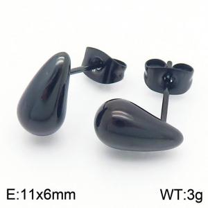 European and American fashion stainless steel 6mm chubby water droplet shaped women's temperament black earrings - KE112310-KFC