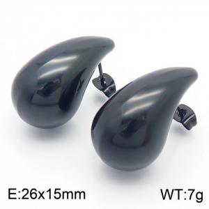 European and American fashion stainless steel 15mm chubby water droplet shaped women's temperament black earrings - KE112315-KFC