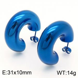 European and American fashionable stainless steel 100mm C-shaped women's temperament dark blue earrings - KE112317-KFC