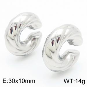 Fashionable and personalized stainless steel wrinkled C-shaped women's charming silver earrings - KE112363-KFC