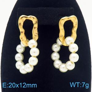 French niche design irregular O-shaped earrings hanging DIY imitation pearl pendant charm gold earrings - KE112397-MZOZ