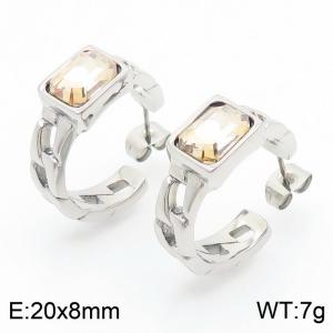 French Stainless Steel Link Chain Stud Earrings Square Yellow Crystal Zircon Openable Earrings - KE112404-K