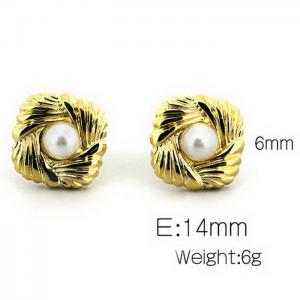 European and American fashion stainless steel creative square inlaid with pearl temperament gold earrings - KE112404-MZOZ