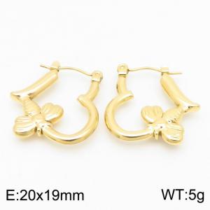 Gold Color Bee Heart Shape Stainless Steel Dangle Earrings for Women - KE112407-KFC