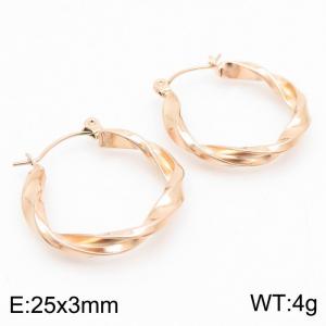 Rose Gold Color Twist U Shape Hollow Stainless Steel Earrings for Women - KE112426-KFC