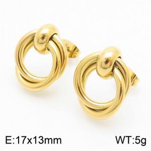 Gold Color Double Round Stainless Steel Stud Earrings For Women - KE112432-KFC