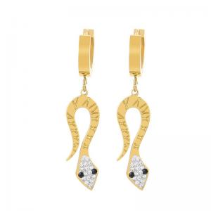 European and American fashion stainless steel creative diamond inlaid snake shaped charm gold earrings - KE112562-SP