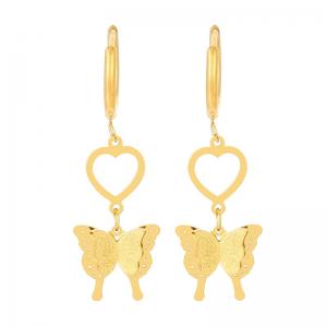 Fashionable stainless steel circular earrings hanging hollow heart-shaped splicing butterfly charm gold earrings - KE112564-SP