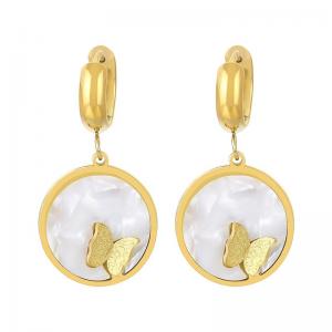 European and American fashion stainless steel creative geometric white shell circular butterfly charm gold earrings - KE112568-SP